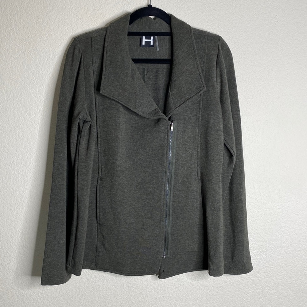Bordeaux moto sweater green heathered large zipper